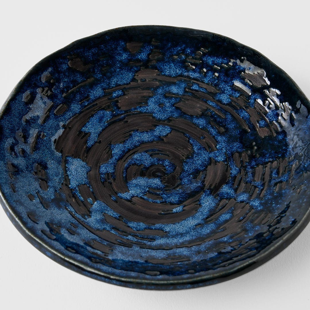 Platou pentru servire, din ceramica, Swirl Negru / Albastru, Ø13,5xH2,5 cm (3)