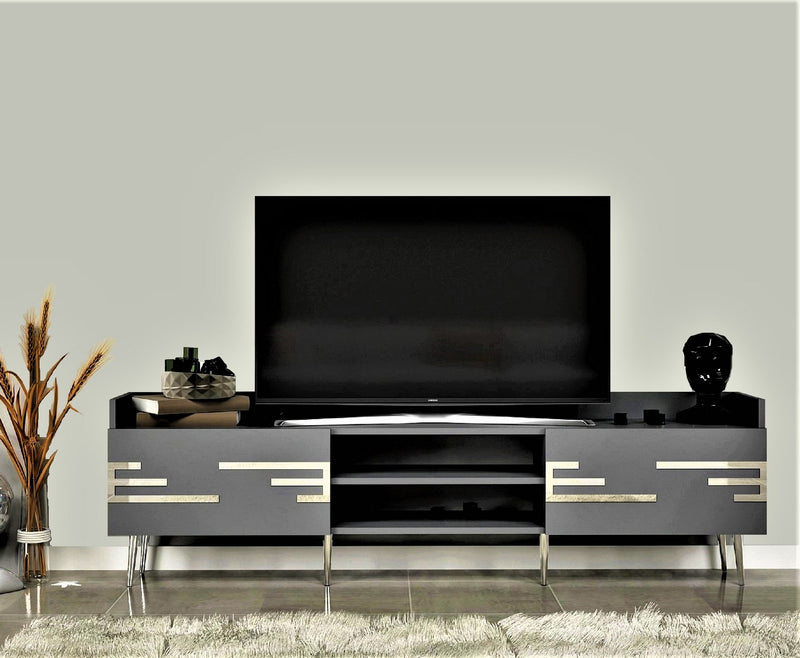 Comoda TV din pal, cu 2 usi, Adriana Antracit, l183,6xA52,6xH29,6 cm