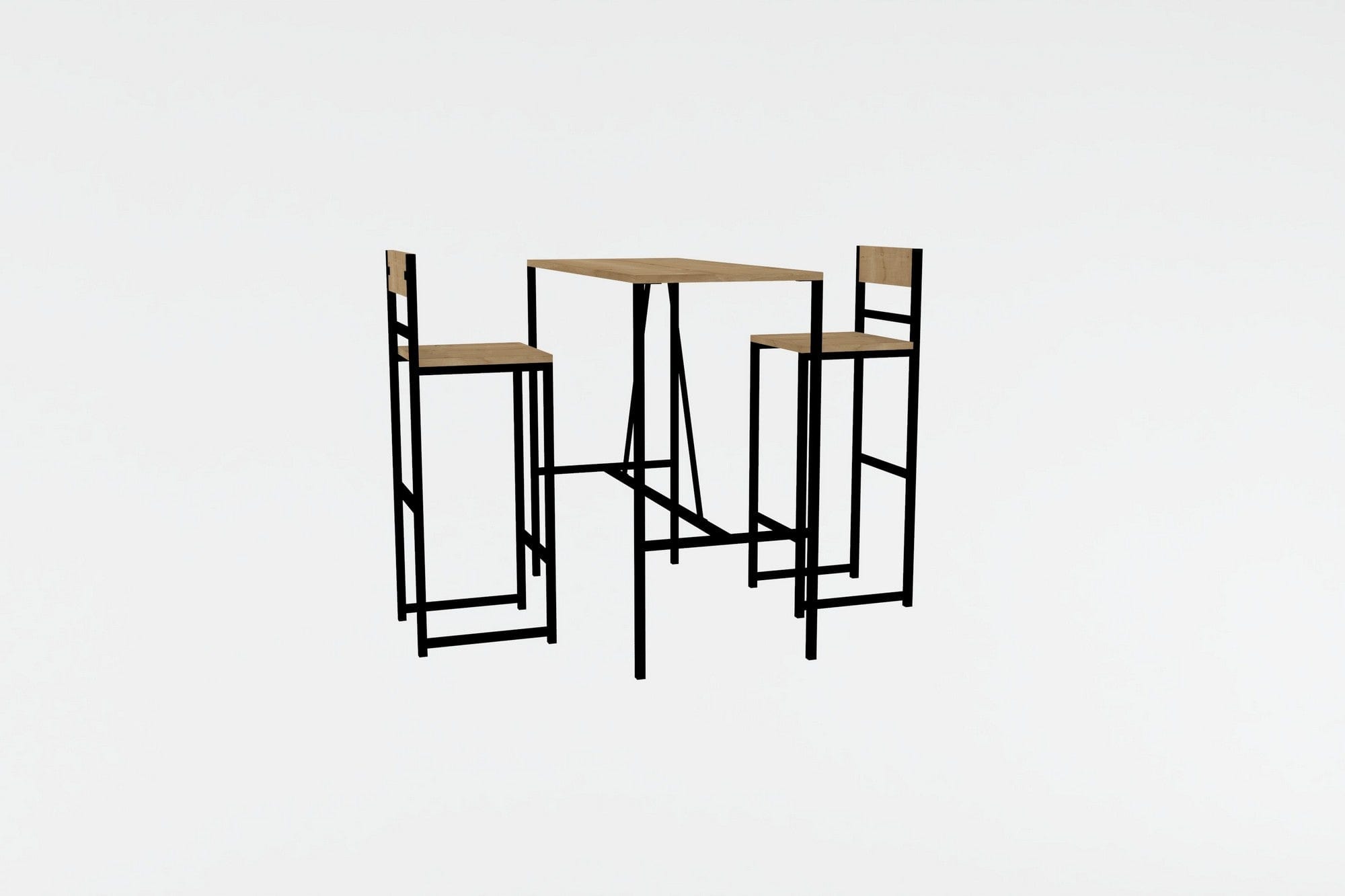 Set masa de bar din pal + 2 scaune de bar din pal, Tibet Stejar / Negru, L100xl45xH92 cm (2)