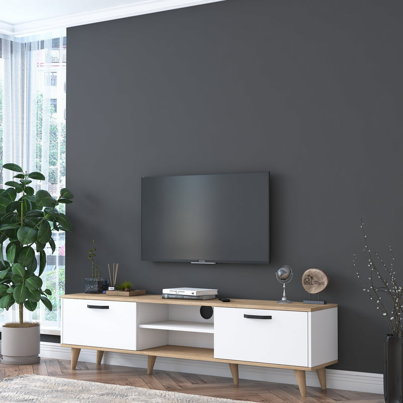 Comoda TV din pal, cu 2 usi, Zizi A6 Alb / Nuc, l180xA35xH48,6 cm (1)