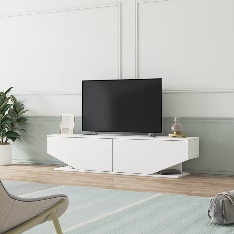 Comoda TV din pal si plastic, cu 2 usi, Ares Alb, l160xA32,7xH37 cm