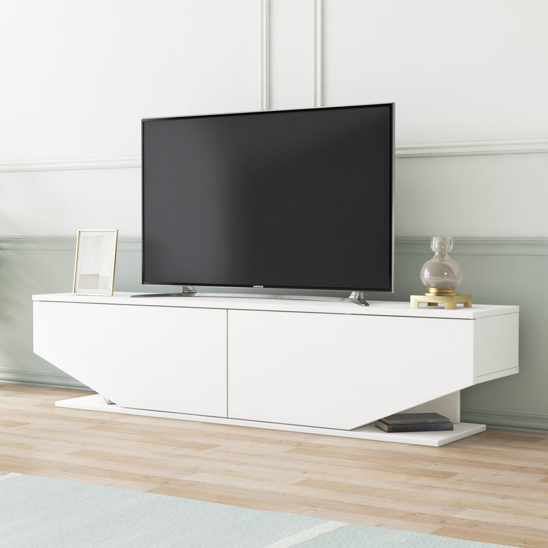 Comoda TV din pal si plastic, cu 2 usi, Ares Alb, l160xA32,7xH37 cm (1)
