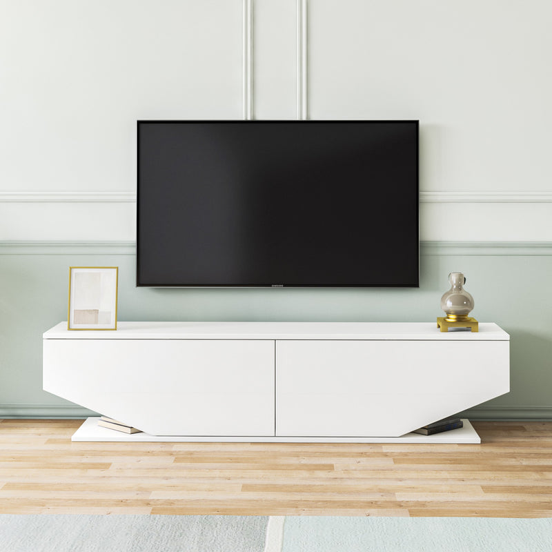 Comoda TV din pal si plastic, cu 2 usi, Ares Alb, l160xA32,7xH37 cm (2)