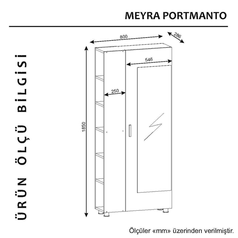 Dulap hol cu oglinda, din pal cu 1 usa, Meyra Nuc, l80xA28,6xH185 cm (5)