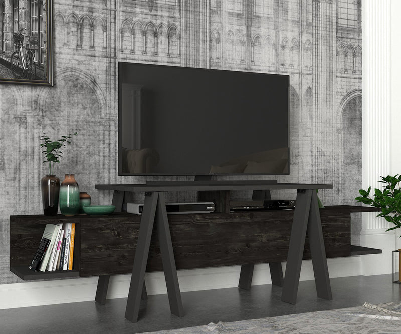 Comoda TV din pal, Aspero Negru / Antracit, l160xA45xH50,7 cm