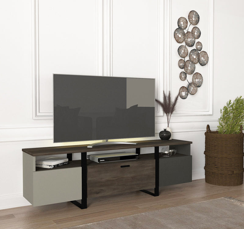 Comoda TV din pal si plastic, cu 3 usi, Arne Gri / Antracit / Nuc, l150xA31,5xH46,2 cm (1)