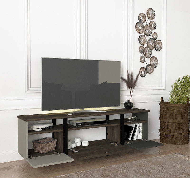 Comoda TV din pal si plastic, cu 3 usi, Arne Gri / Antracit / Nuc, l150xA31,5xH46,2 cm (2)