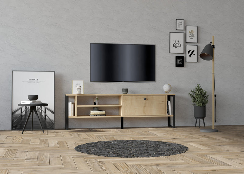 Comoda TV din pal, cu 1 usa, Asirn Stejar Sapphire, l160xA24,5xH50,4 cm