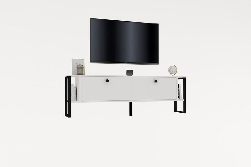 Comoda TV din pal si metal, cu 2 usi, Ahu Alb, l160xA24,5xH50,4 cm (1)