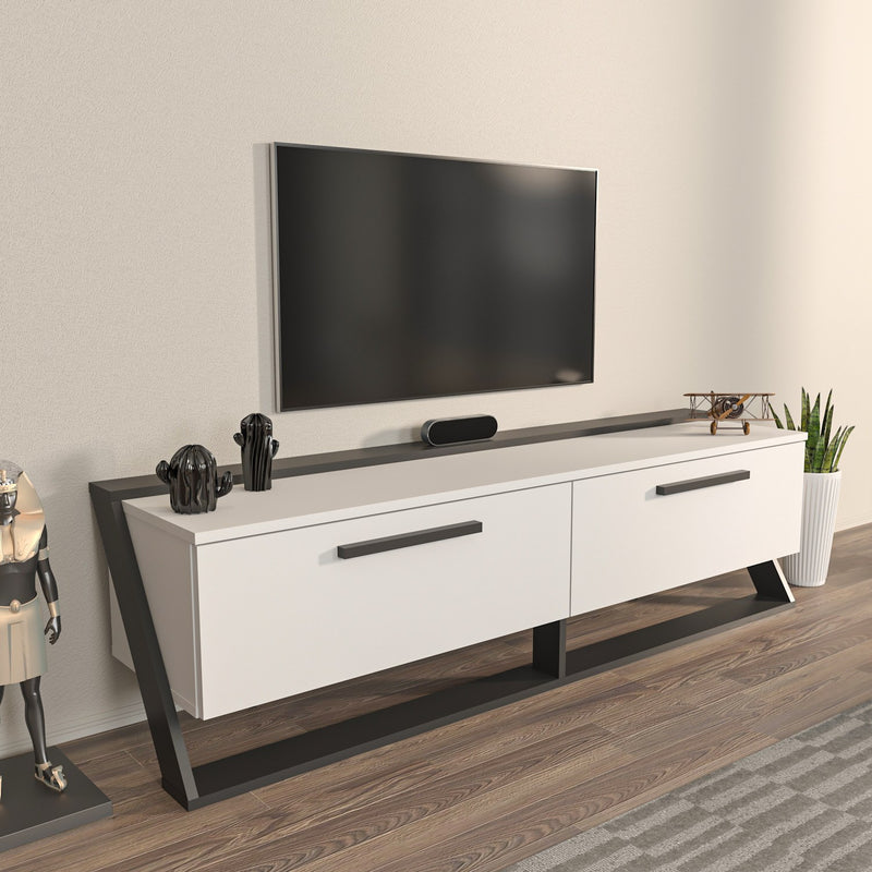 Comoda TV din pal si plastic, cu 2 usi, Astrid Alb/ Negru, l163,8xA36,6xH46,8 cm (1)