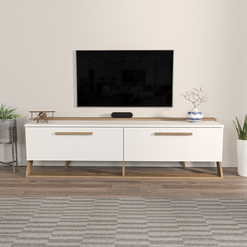 Comoda TV din pal, cu 2 usi, Astrid Alb / Nuc, l163,8xA36,6xH46,8 cm