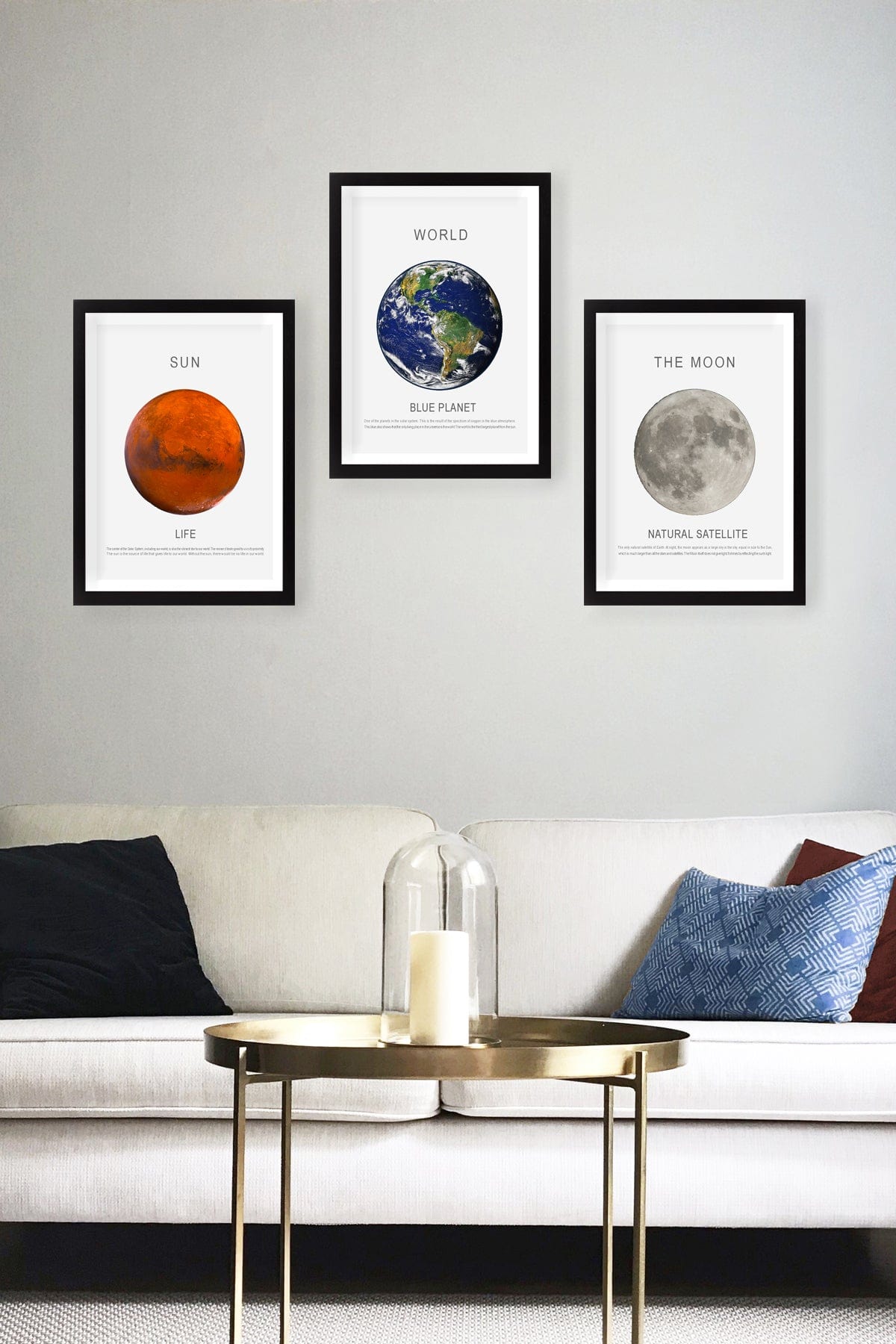 Tablou 3 piese Sun Moon Earth Multicolor, 102 x 44 cm