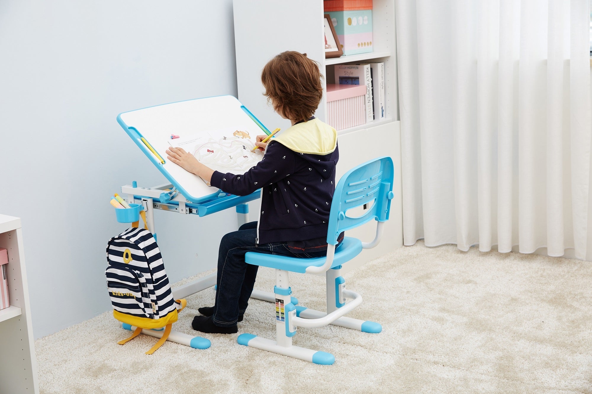 Set birou pentru copii, reglabil pe inaltime Comfortline Albastru, L66,4xl47,4xH54 cm (2)