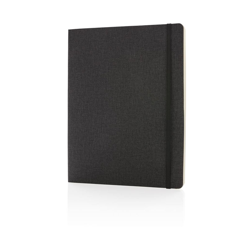 Agenda 160 pagini cu liniatura, coperta din material textil, Deluxe XL Negru, 19 x 25 cm, SomProduct (3)