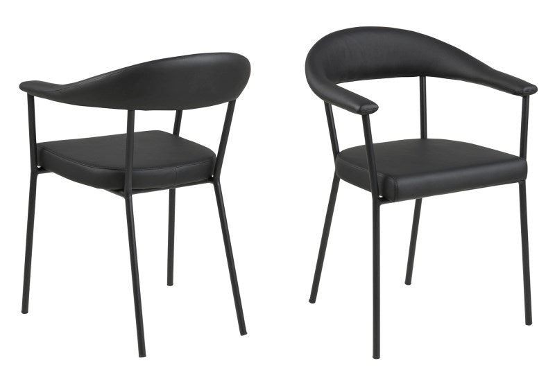 Set 2 scaune tapitate cu piele ecologica si picioare metalice Ava Negru, l56xA52,5xH77,5 cm (2)