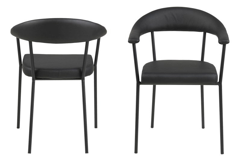 Set 2 scaune tapitate cu piele ecologica si picioare metalice Ava Negru, l56xA52,5xH77,5 cm