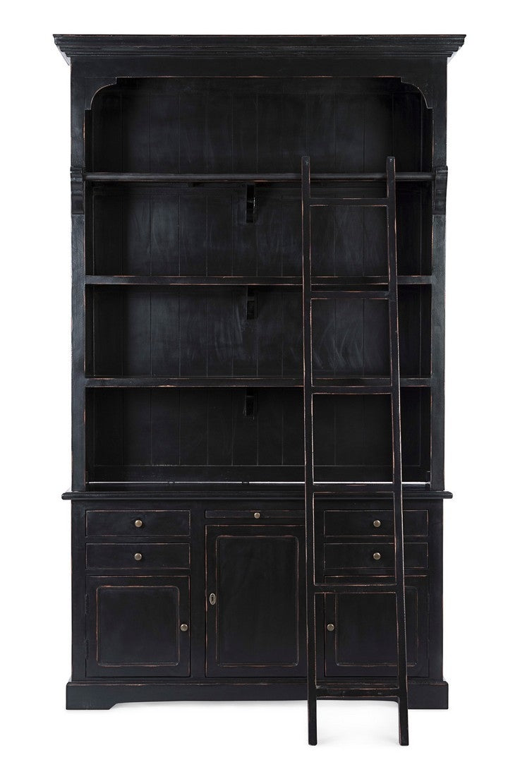 Biblioteca din lemn de mango si MDF, cu 4 sertare si 3 usi Jefferson Negru Antichizat, l143,5xA40,6xH233,7 cm (2)