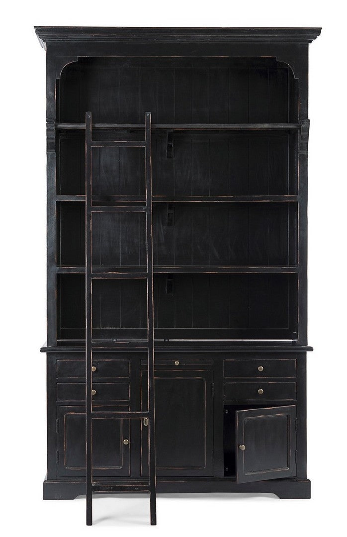 Biblioteca din lemn de mango si MDF, cu 4 sertare si 3 usi Jefferson Negru Antichizat, l143,5xA40,6xH233,7 cm (3)