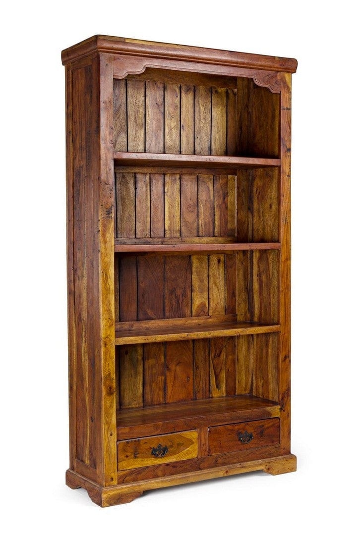 Biblioteca din lemn de salcam, cu 2 sertare Chateaux Natural, l100xA35xH185 cm