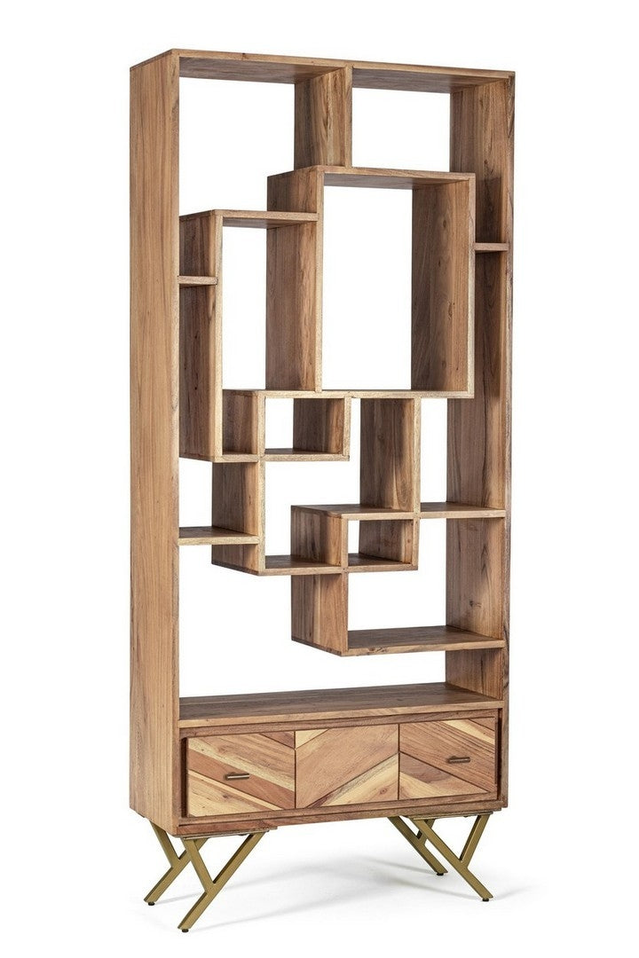 Biblioteca din lemn de salcam si metal, cu 1 sertar Raida Natural, l80xA30xH185 cm