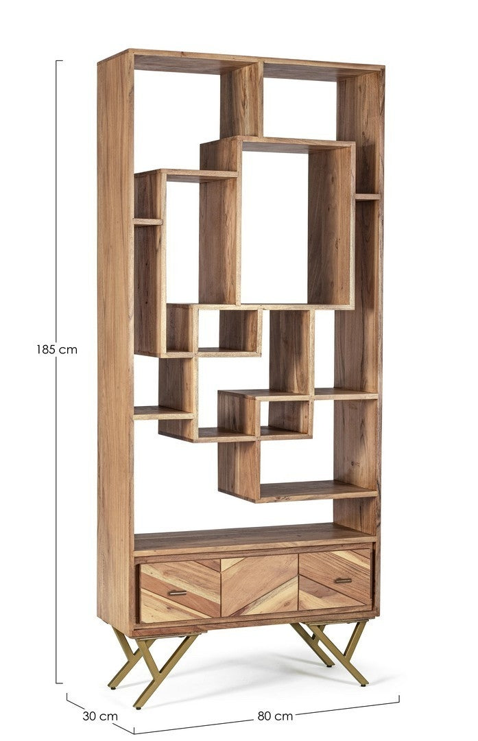 Biblioteca din lemn de salcam si metal, cu 1 sertar Raida Natural, l80xA30xH185 cm (6)