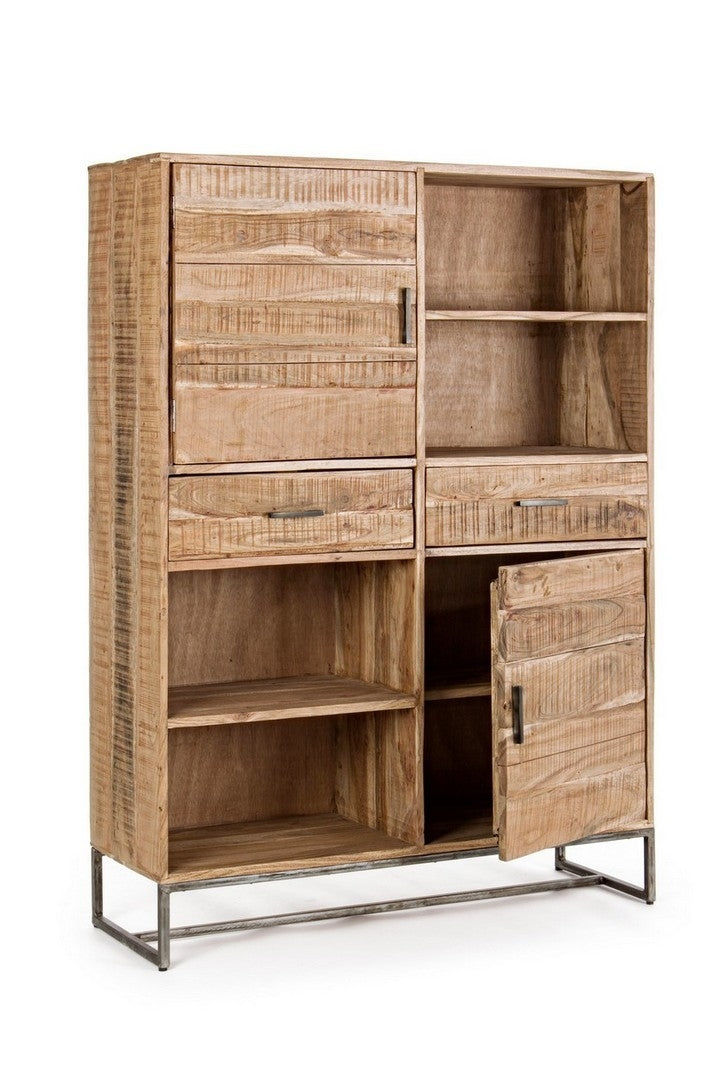 Biblioteca din lemn de salcam si metal, cu 2 sertare si 2 usi Elmer Natural, l118xA40xH165 cm (3)