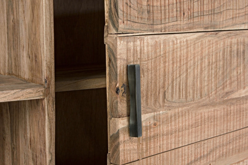 Biblioteca din lemn de salcam si metal, cu 2 sertare si 2 usi Elmer Natural, l118xA40xH165 cm (5)