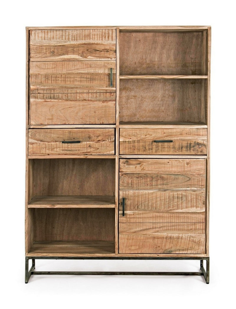 Biblioteca din lemn de salcam si metal, cu 2 sertare si 2 usi Elmer Natural, l118xA40xH165 cm (2)