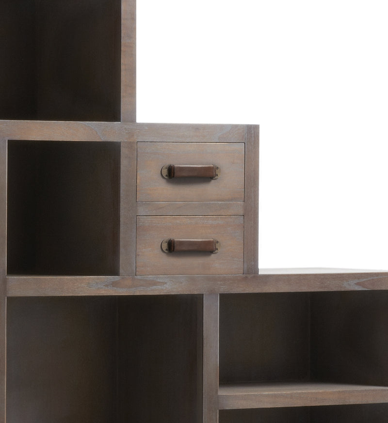 Biblioteca din lemn si metal, cu 2 sertare si 1 usa, Spartan Maro Inchis, l150xA35xH150 cm (1)