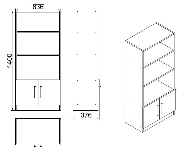 Biblioteca din pal, cu 2 usi Vario D Stejar Baroc / Antracit, l63,6xA37,6xH140 cm (6)