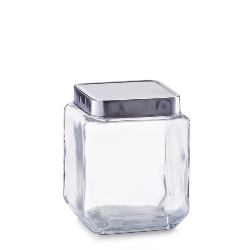 Borcan pentru depozitare Box, capac inox, Glass 1100 ml, l11xA11xH14 cm