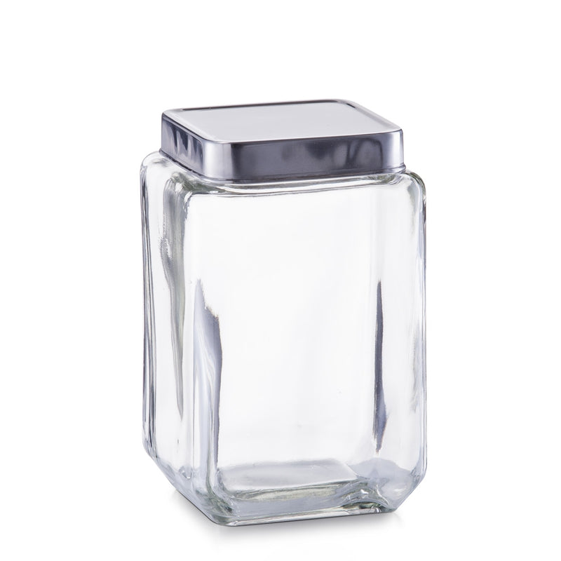 Borcan pentru depozitare Box, capac inox, Glass 1500 ml, l11xA11xH18 cm