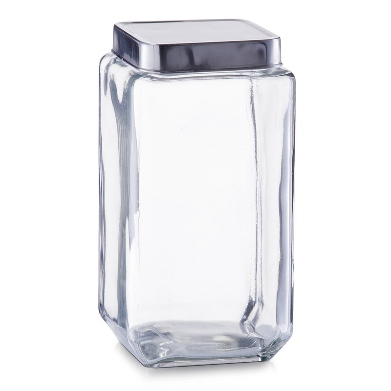 Borcan pentru depozitare Box, capac inox, Glass 2000 ml, l11xA11xH22,2 cm