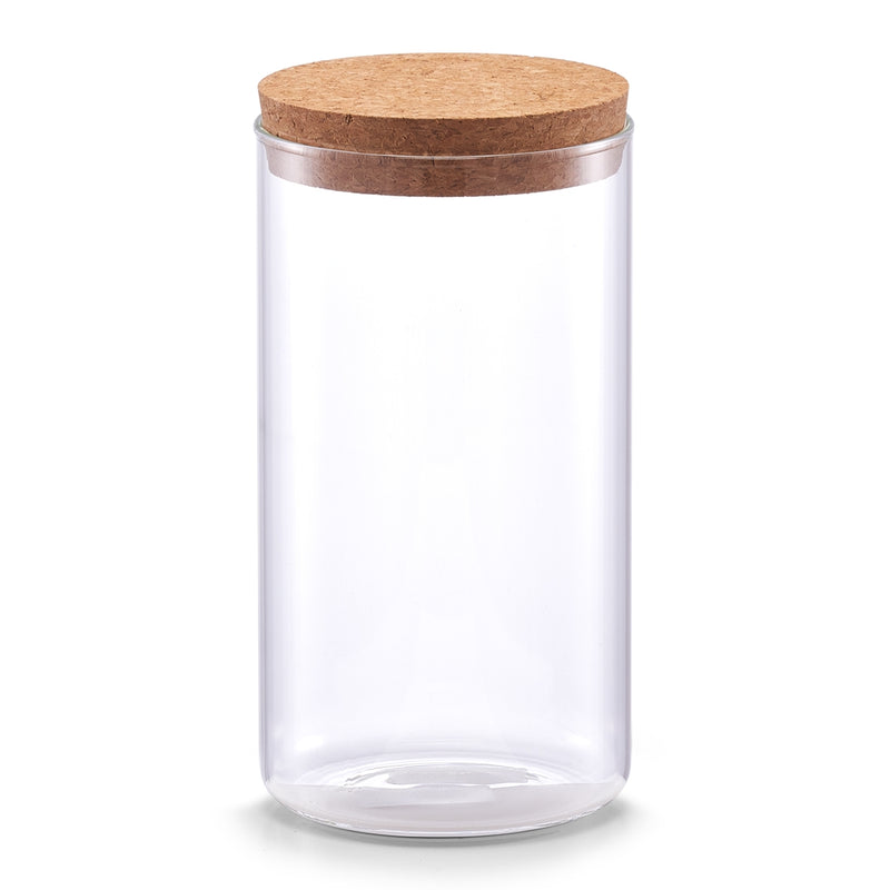 Borcan pentru depozitare cu capac din pluta, Transparent Glass B, 1100 ml, Ø 9,5xH18,5 cm