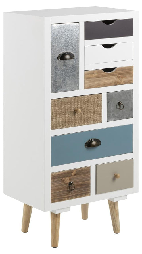 Cabinet din MDF si lemn, cu 9 sertare Thais Multicolor, l48xA32xH98 cm