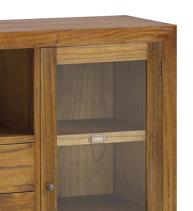 Cabinet cu vitrina, din lemn si furnir, cu 2 sertare si 1 usa, Star Combi Right Nuc, l90xA35xH90 cm (4)