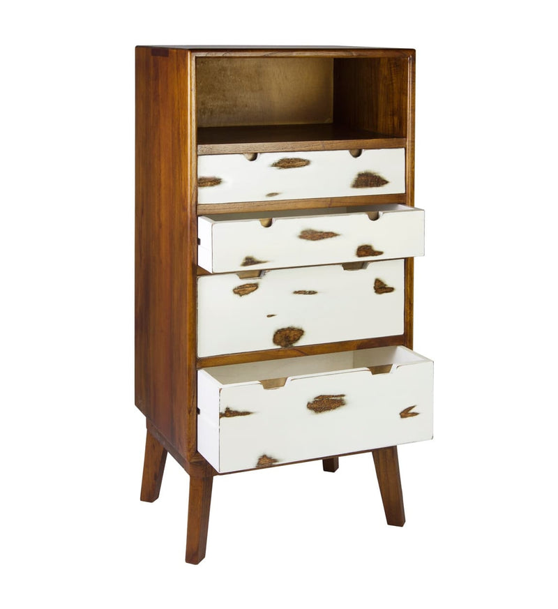 Cabinet din lemn cu 4 sertare, Nordic Nuc / Alb, l60xA45xH125 cm (2)