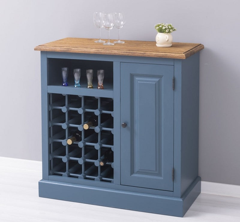 Cabinet din lemn de brad, cu 1 usa si suport sticle, Pasy PS579, Bleumarin Vopsit P051/P064, l90xA41xH90 cm (1)