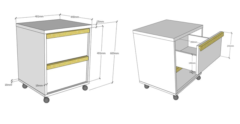 Cabinet din pal pe rotile, cu 2 sertare, pentru copii, London Antracit / Natural, l48,1xA44xH60 cm (7)