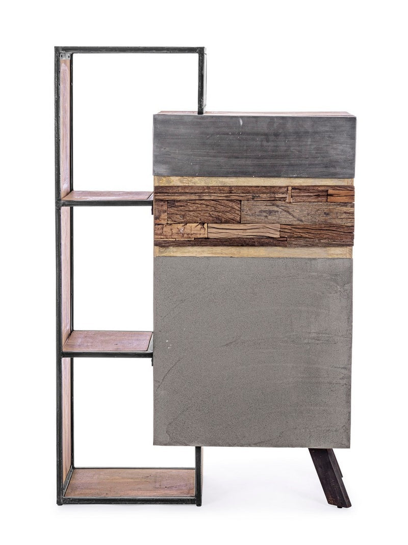 Cabinet din lemn de mago si metal, cu 2 sertare si 1 usa Manchester Gri / Natural, l90xA40xH140 cm (3)