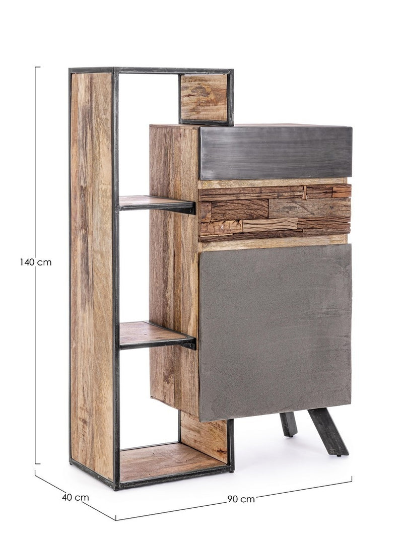 Cabinet din lemn de mago si metal, cu 2 sertare si 1 usa Manchester Gri / Natural, l90xA40xH140 cm (12)