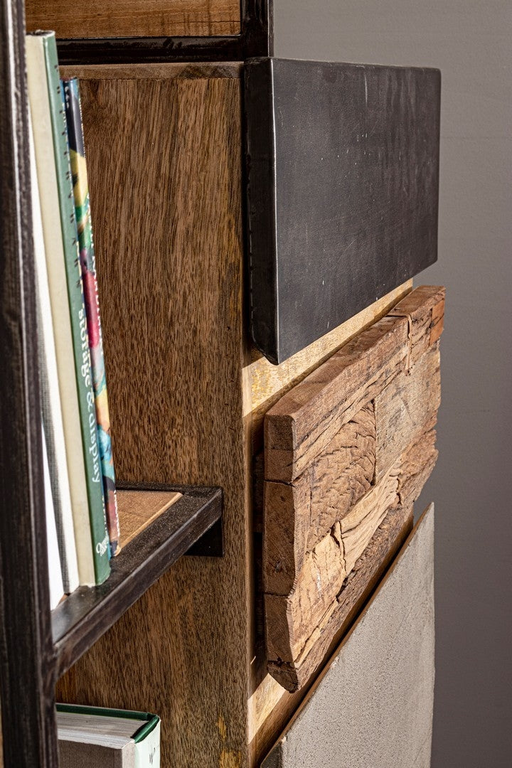 Cabinet din lemn de mago si metal, cu 2 sertare si 1 usa Manchester Gri / Natural, l90xA40xH140 cm (11)
