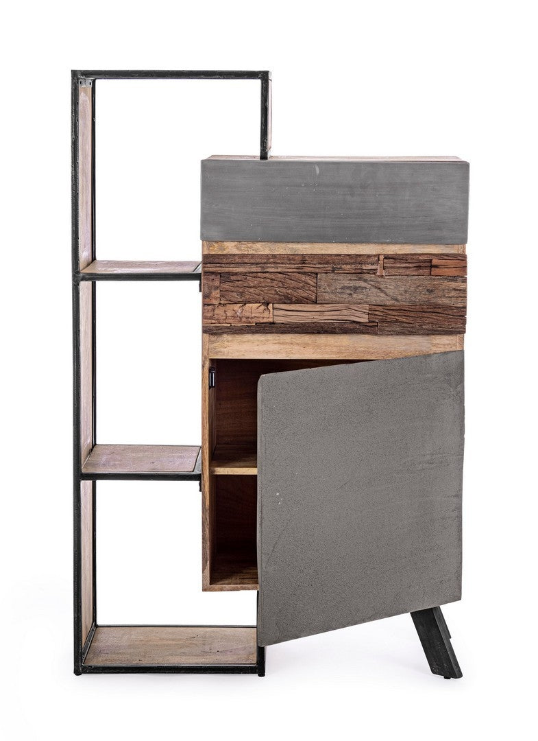 Cabinet din lemn de mago si metal, cu 2 sertare si 1 usa Manchester Gri / Natural, l90xA40xH140 cm (4)