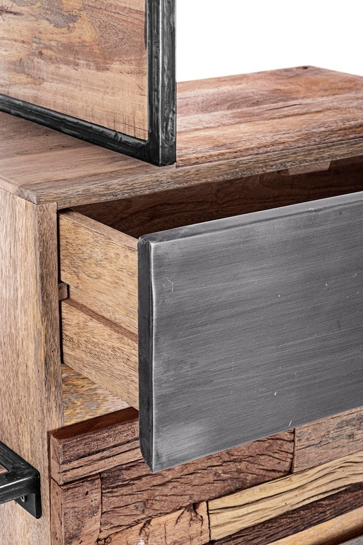 Cabinet din lemn de mago si metal, cu 2 sertare si 1 usa Manchester Gri / Natural, l90xA40xH140 cm (10)