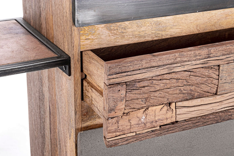 Cabinet din lemn de mago si metal, cu 2 sertare si 1 usa Manchester Gri / Natural, l90xA40xH140 cm (9)
