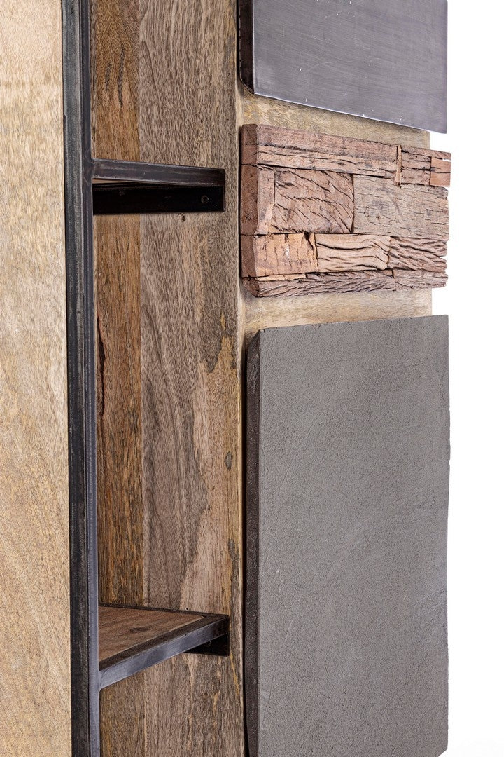 Cabinet din lemn de mago si metal, cu 2 sertare si 1 usa Manchester Gri / Natural, l90xA40xH140 cm (8)