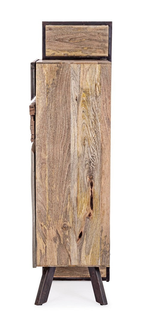 Cabinet din lemn de mago si metal, cu 2 sertare si 1 usa Manchester Gri / Natural, l90xA40xH140 cm (7)