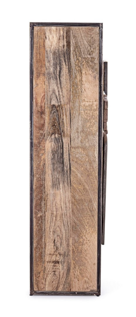 Cabinet din lemn de mago si metal, cu 2 sertare si 1 usa Manchester Gri / Natural, l90xA40xH140 cm (6)