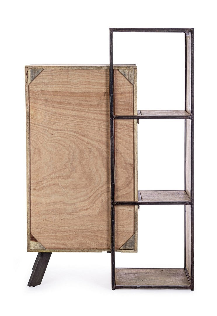 Cabinet din lemn de mago si metal, cu 2 sertare si 1 usa Manchester Gri / Natural, l90xA40xH140 cm (5)