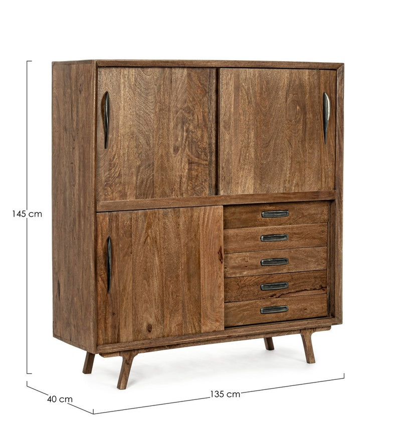 Cabinet din lemn de mango, cu 5 sertare si 3 usi, Sherman Natural, l135xA40xH145 cm (9)